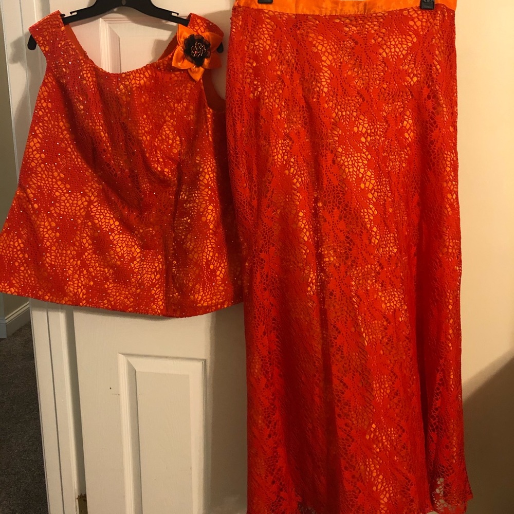 Preowned handmade burnt orange 2pcs top and skirt